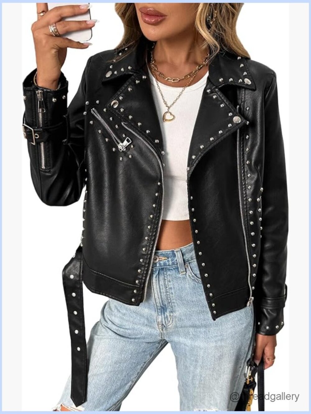 Studded Faux Leather Moto Jacket Punk Biker Coat Asymmetric Zip